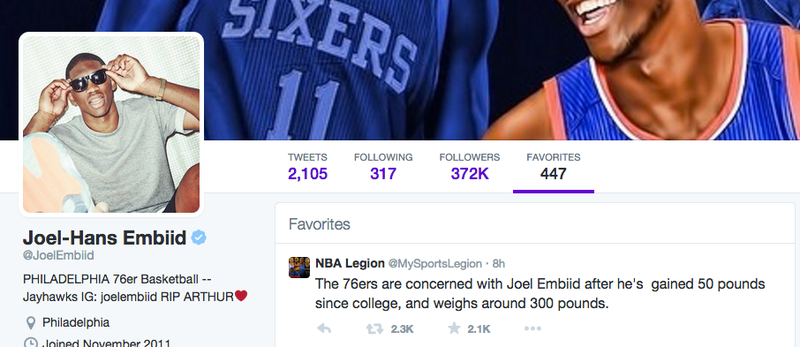 Illustration for article titled Report: Joel Embiid Is Fat And Doesn't Care